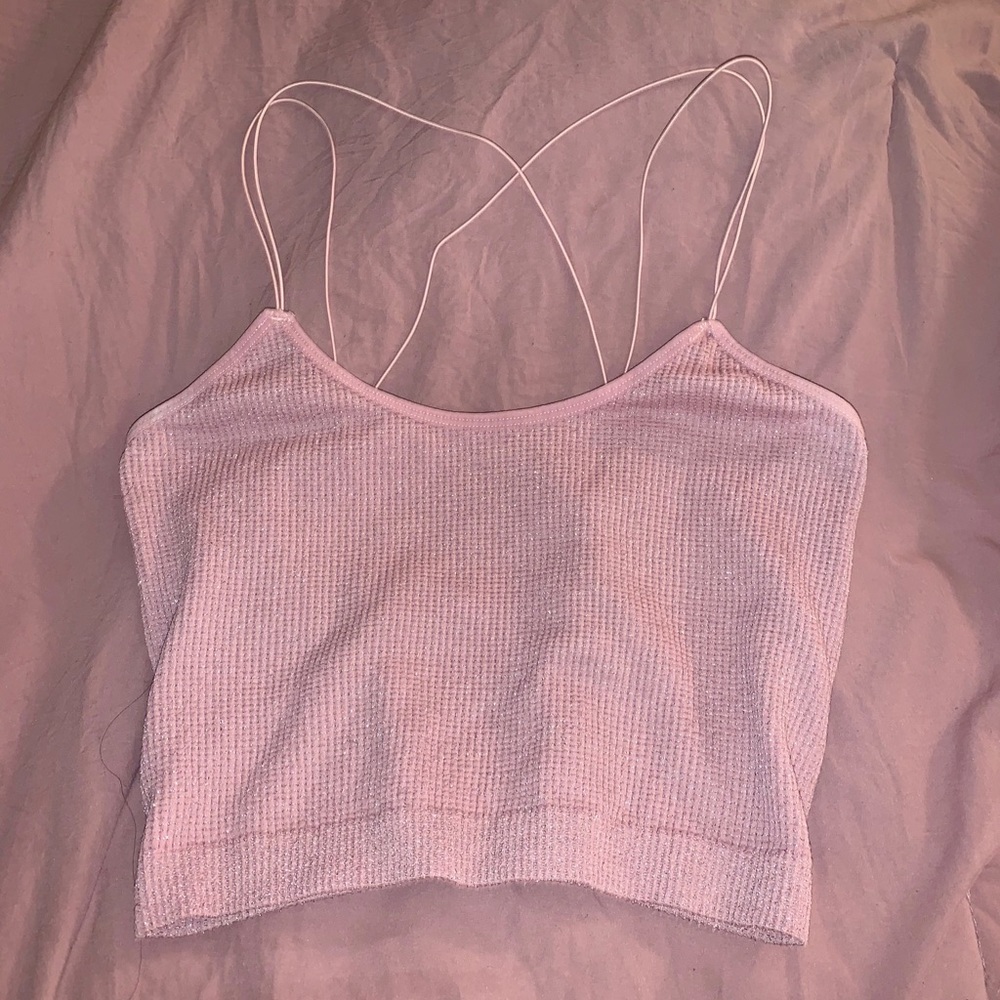 Cross back Pink Glittery crop top Y2K